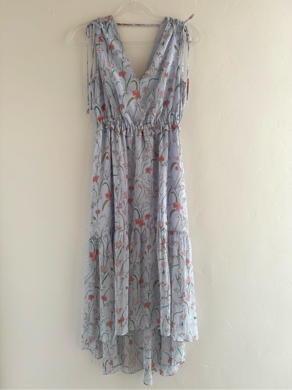 Banana Republic Floral Tiered Maxi Dress 2 P Blue Chiffon V Neck Romantic Hi Low